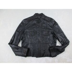 VINTAGE Hugo Boss‎ Jacket Womens 8 Black Calf Leather Pockets Casual Ladies